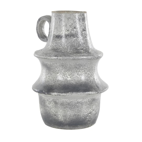 16" Light Gray Paper Mache Distressed Fluted Vase with Ring Handle